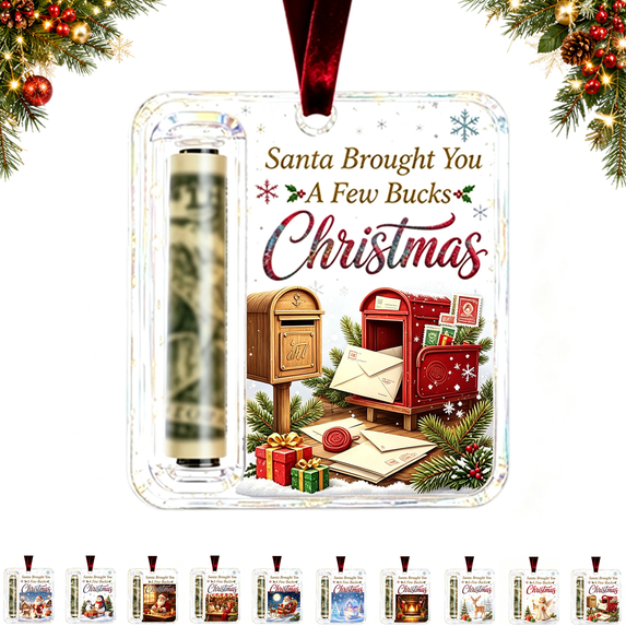PLPPYFS Christmas Cash Gift Holder Ornament, Acrylic Christmas Money Holder for Cash, Crystal-Clear Christmas Money Holders for Cash, Funny Holiday Xmas Tree Hanging Ornaments Decor