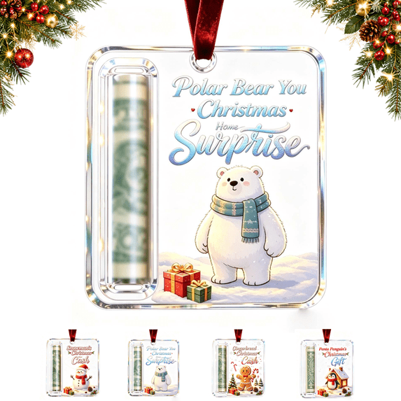 PLPPYFS Christmas Cash Gift Holder Ornament, Acrylic Christmas Money Holder for Cash, Crystal-Clear Christmas Money Holders for Cash, Funny Holiday Xmas Tree Hanging Ornaments Decor