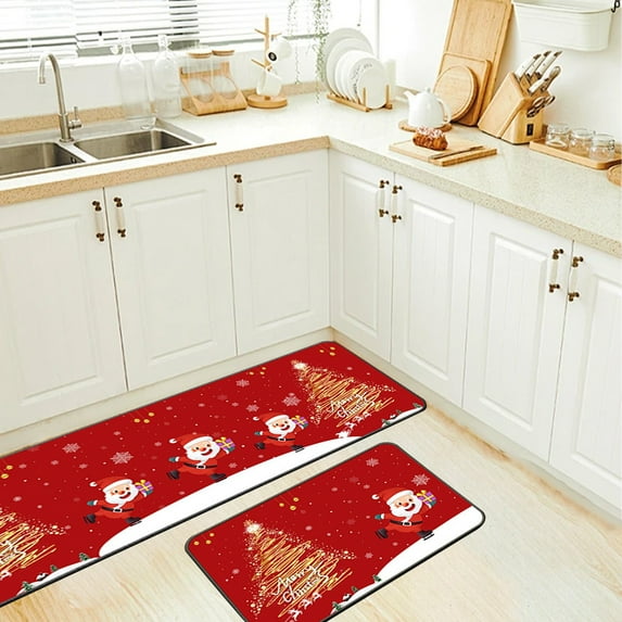 PLPPYFS Christmas Kitchen Rugs, Set of 2 Kitchen Floor Mat Christmas Decorations for Home, Non-Slip Anti Fatigue Kitchen Mats, for Christmas Kitchen Decor Laundry Office Sink 16"x47"+16"x24"