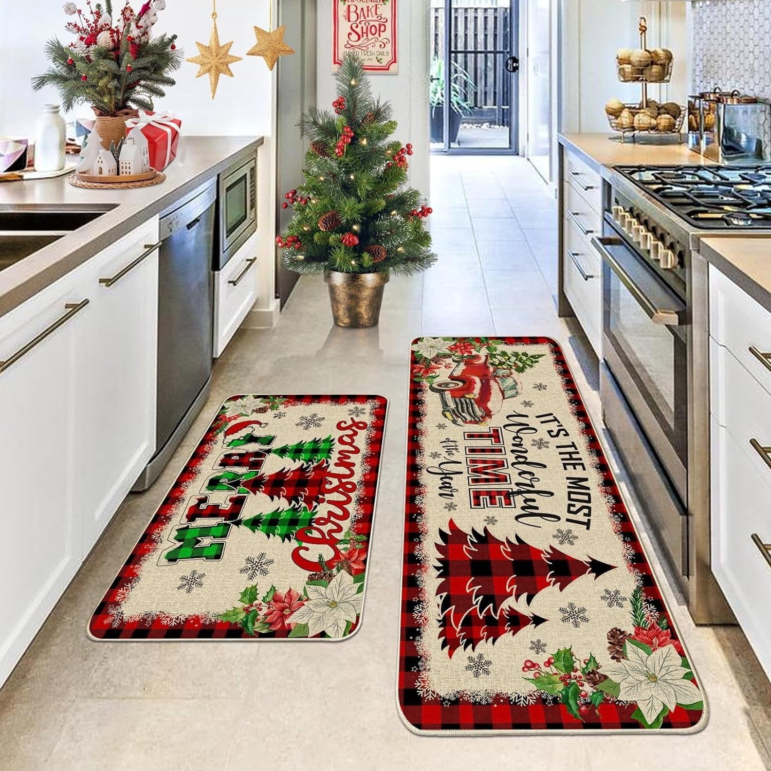 PLPPYFS Christmas Kitchen Rugs, Set of 2 Kitchen Floor Mat Christmas ...