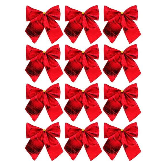 PLPPYFS Christmas Mini Bows, Mini Bow Gift Wrapping Ribbons, 12 Pack, Handmade Ribbon Bows Ornament, Small Bow Ornaments for Crafts, Tree Decor & Gifts