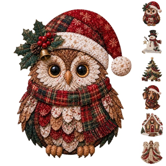 PLPPYFS Christmas Patchwork Fabric DIY Decor Kit, Christmas Patchwork DIY Sewing Kit, Sewing Craft Set with Pre Cut Fabric Pieces, Rustic Farmhouse Ornament Making Supplies for Seasonal Home Decor