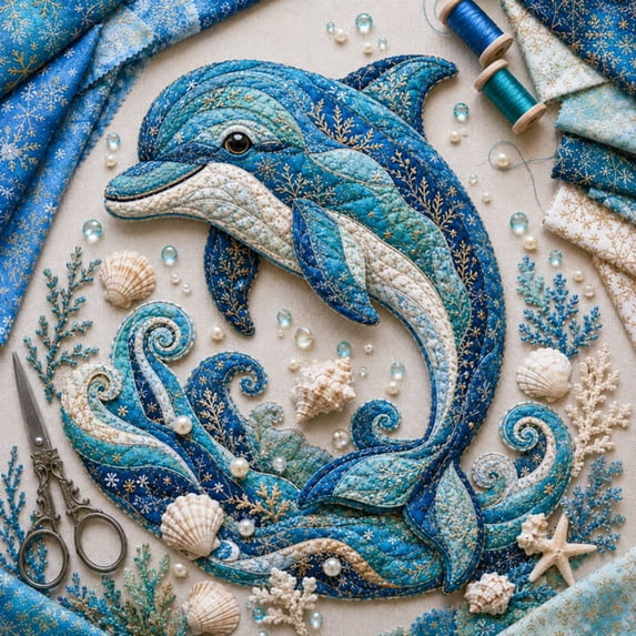 PLPPYFS Christmas Patchwork Fabric DIY Decor Kit, Sea Animals Patchwork DIY Sewing Kit, Sewing Craft Set with Pre Cut Fabric Pieces, Rustic Farmhouse Ornament Making Supplies for Seasonal Home Decor