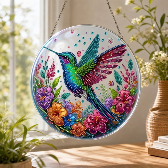 PLPPYFS Christmas Pearl Diamond Art Hanging Ornament DIY Craft, Hummingbird Pearl Diamond Suncatcher, 3D Mixed-Size Pearls and Complete DIY Craft for Windows, Trees, Holiday Gifts