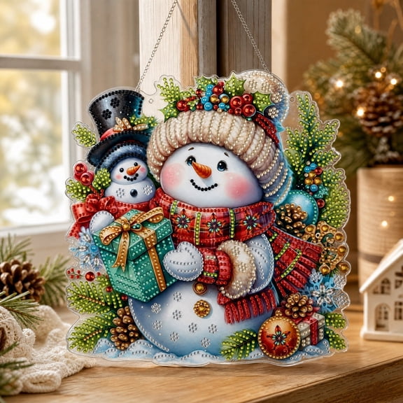 PLPPYFS Christmas Pearl Diamond Art Hanging Ornament DIY Craft, Snowman Pearl Diamond Suncatcher, 3D Mixed-Size Pearls and Complete DIY Craft for Windows, Trees, Holiday Gifts