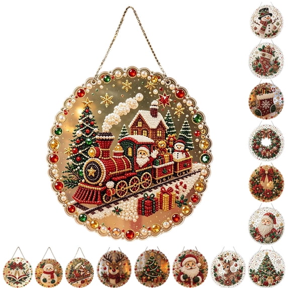 PLPPYFS Christmas Pearl Diamond Art Suncatcher Kit Hanging Ornament, Christmas Pearl Art Kit for Adults, DIY Pearl Diamond Art Suncatcher with 3D Mixed-Size Beads, Christmas Home Decor Gift