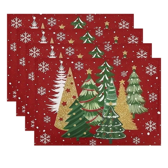 PLPPYFS Christmas Placemats Set of 4, 12 x 18 Inch Christmas Placemats Winter Table Mats Xmas Holiday Washable Place Mats for Home Kitchen Dining Party Table Decorations