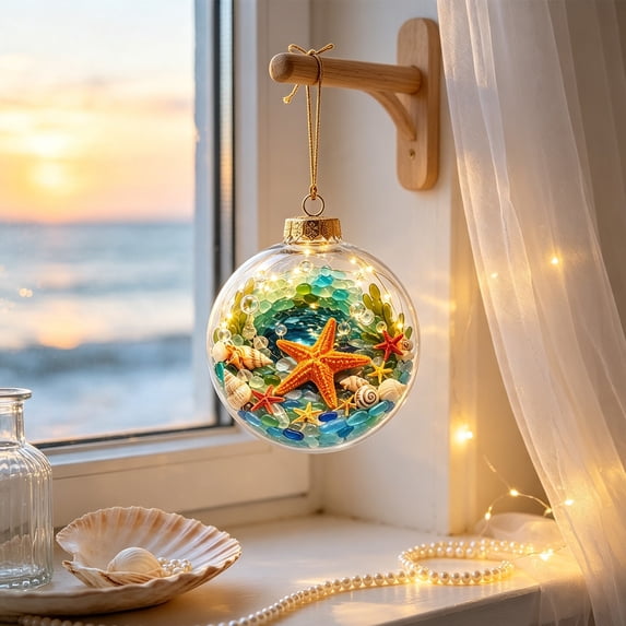 PLPPYFS Christmas Sea Themed Lighted Hanging Ornament Ball, Underwater Sea Animal Printed LED Glowing Bauble Design Holiday Hanging Decoration for Xmas Tree Window Home Party Gift