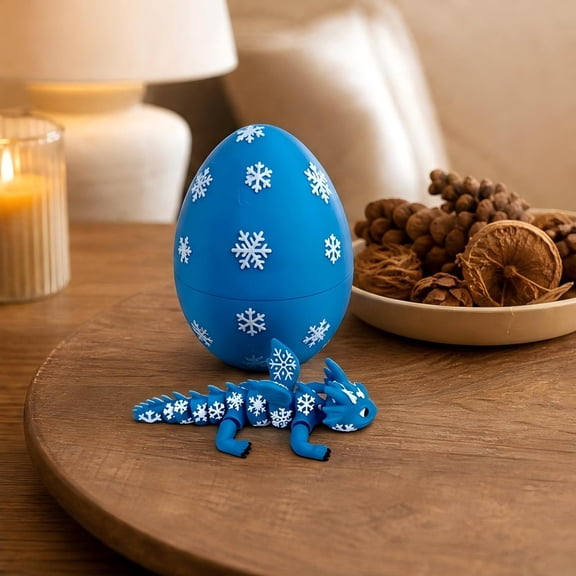 PLPPYFS Christmas Snowflake 3D Printed Articulated Dragon Egg Ornament, Nesting Egg with Movable Joint Winter Dragon Figurine, Unique Surprise Holiday Gift for Adults and Fidget Toy Collectors