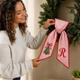 thumbnail image 1 of PLPPYFS Christmas Wreath Sash, Pink Striped Letter Wreath Bow Sash with Embroidered Christmas Tree, Scalloped Red Edge Holiday Wreath Decor, Front Door Wreath Sash Decoration, 1 of 7