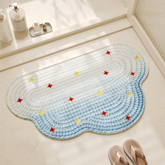 PLPPYFS Cloud Bath Mat for Bathroom – Cute Cloud Bathroom Rug with Eyes, Soft Absorbent Non Slip Entrance Mat for Tub, Sink or Entryway, Cartoon Accent Bath Rug for Modern Decor