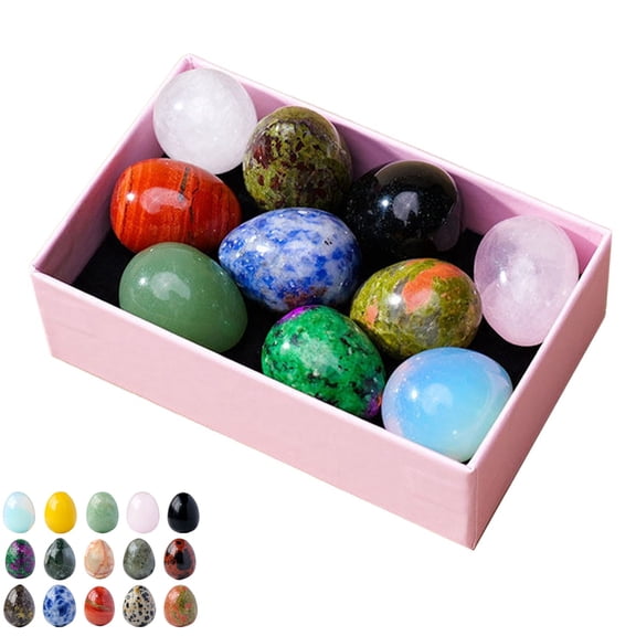 PLPPYFS Crystal Easter Eggs Handmade Stones Eggs Decor, 10 Pcs Egg Crystal Stones Kit, Mixed Colors Bird Eggs Shape Stones Decor Easter Crystals Eggs Gift