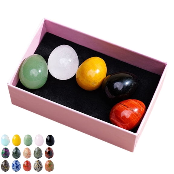 PLPPYFS Crystal Easter Eggs Handmade Stones Eggs Decor, 5 Pcs Egg Crystal Stones Kit, Mixed Colors Bird Eggs Shape Stones Decor Easter Crystals Eggs Gift