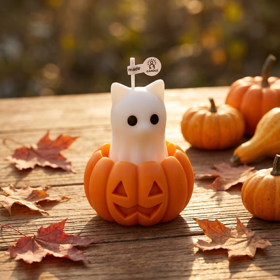 PLPPYFS Cute Cat in Pumpkin Scented Candle, Handmade Halloween Decorative Tabletop Candle, Spooky Fall Aromatherapy Candle for Home Mantel Party Photo Prop, Novelty Holiday Gift for Pet Lovers