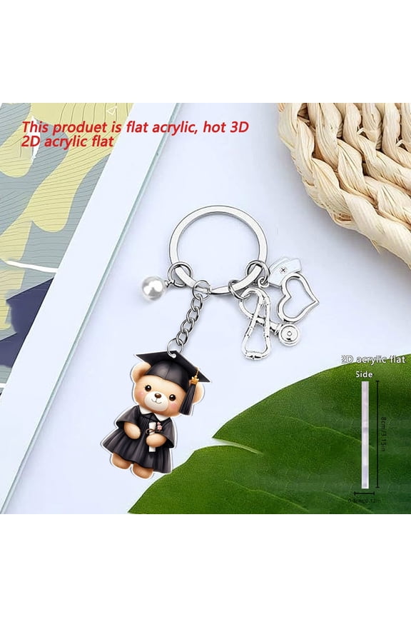 Cute Graduation Bear - Personalized Acrylic Keychain, Family Personalized Custom Car Ornament, Graduation Cap Bear Bag Charm, Graduation Gift for Family Members, Siblings, Brothers, Sisters