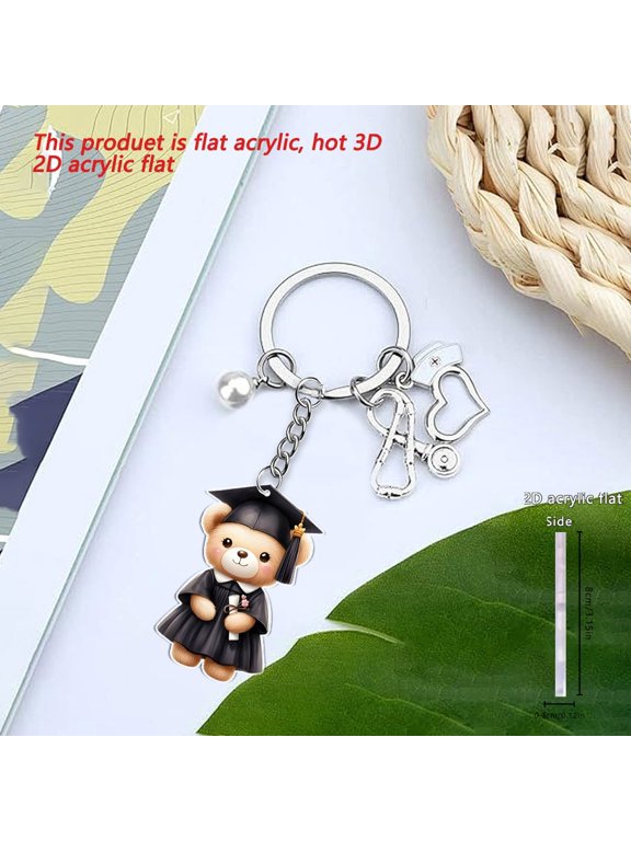 Cute Graduation Bear - Personalized Acrylic Keychain, Family Personalized Custom Car Ornament, Graduation Cap Bear Bag Charm, Graduation Gift for Family Members, Siblings, Brothers, Sisters