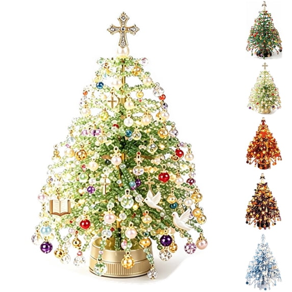 PLPPYFS DIY Beaded Christmas Tree Kit, Handmade Mini Desk Xmas Bead Art, Create Your Own Sparkling Holiday Decoration, 3D Crystal Bead Christmas Tree Making Kit, Holiday Tabletop Decorations