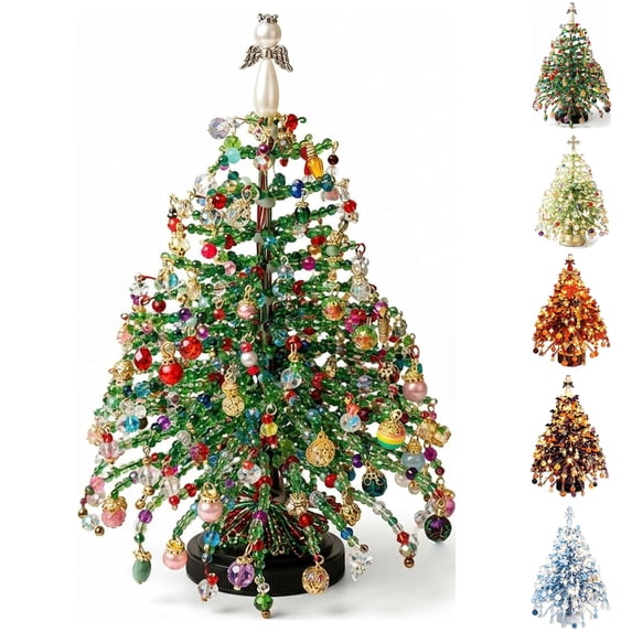 PLPPYFS DIY Beaded Christmas Tree Kit, Handmade Mini Desk Xmas Bead Art, Create Your Own Sparkling Holiday Decoration, 3D Crystal Bead Christmas Tree Making Kit, Holiday Tabletop Decorations