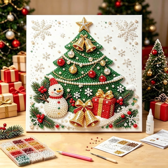 PLPPYFS DIY Christmas Pearl Diamond Art Kit, Home Wall Decor Art Craft Kit, Holiday Christmas Wall Decor, Handmade Home Decoration Gift, Beginner DIY Seasonal Party Gift 3D Pearl Sparkle