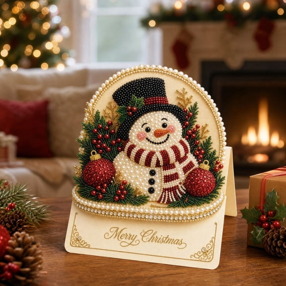 PLPPYFS Diamond Art Christmas Cards Pearl Art Kits for Adults Greeting Card 3D Raised Kit, DIY 5D Creative Handmade Postcards, Self‑Standing Tabletop Decor, 15x15cm Folded
