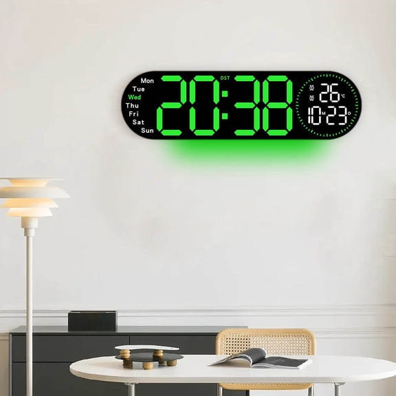 PLPPYFS Digital Wall Clock, 17.3" Large Display Digital Clock, Auto-Dimming Wall Clock with Night Light, DST, Date Week, Temp for Living Room, Bedroom, Decor, for Elderly