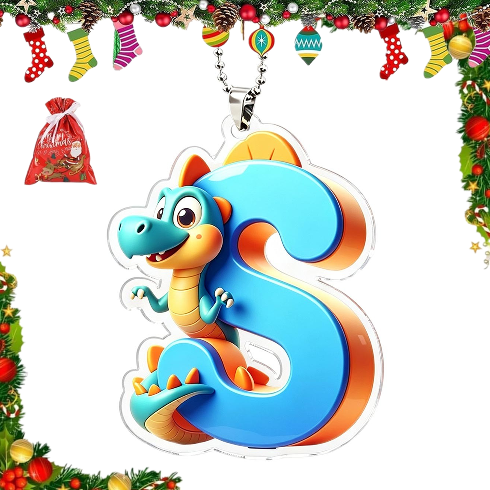PLPPYFS Dinosaur Christmas Ornaments, Personalized Letter Ornaments for ...