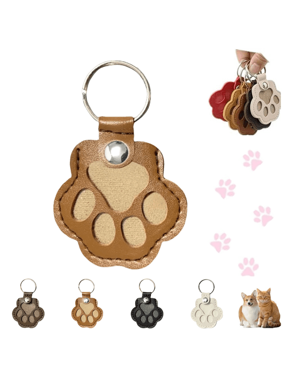 Dog Fur Storage Keychain for Dog Cat Paw Shaped Keychain, Pet Hair Keepsake Keychains, Cute Leather Paw Keychains, Pet Memorial Gifts for Bag Purse Paw Charm Key Holder, Khaki