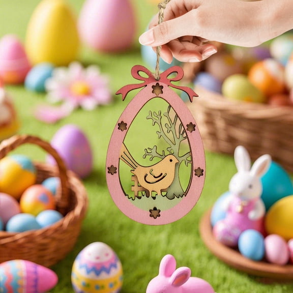 PLPPYFS Easter Wooden Eggs Decorations, Wood Fake Eggs, Colorful Wood Faux Egg Crafts Fake Chicken Egg Nesting Eggs Easter Home Party Decor Gifts Basket Stuffers Party Favor