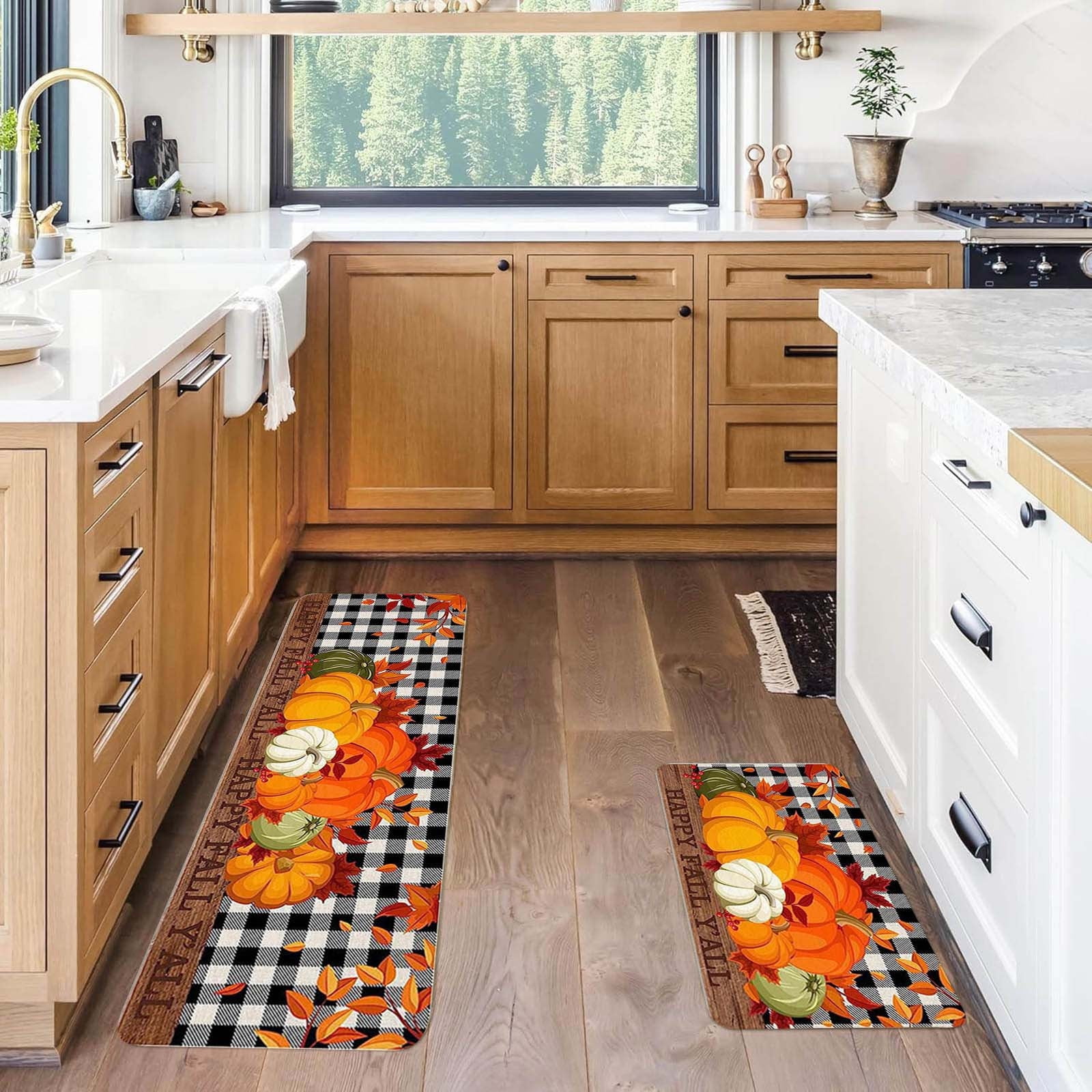 PLPPYFS Fall Thanksgiving Pumpkin Kitchen Rugs Set of 2, Fall Kitchen ...