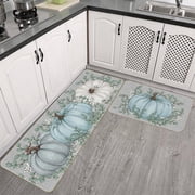 PLPPYFS Fall Thanksgiving Pumpkin Kitchen Rugs Set of 2, Fall Kitchen Mats, Halloween Fall Maple Leaves Leaf Farmhouse Floor Mats and Rugs Non Skid Washable for