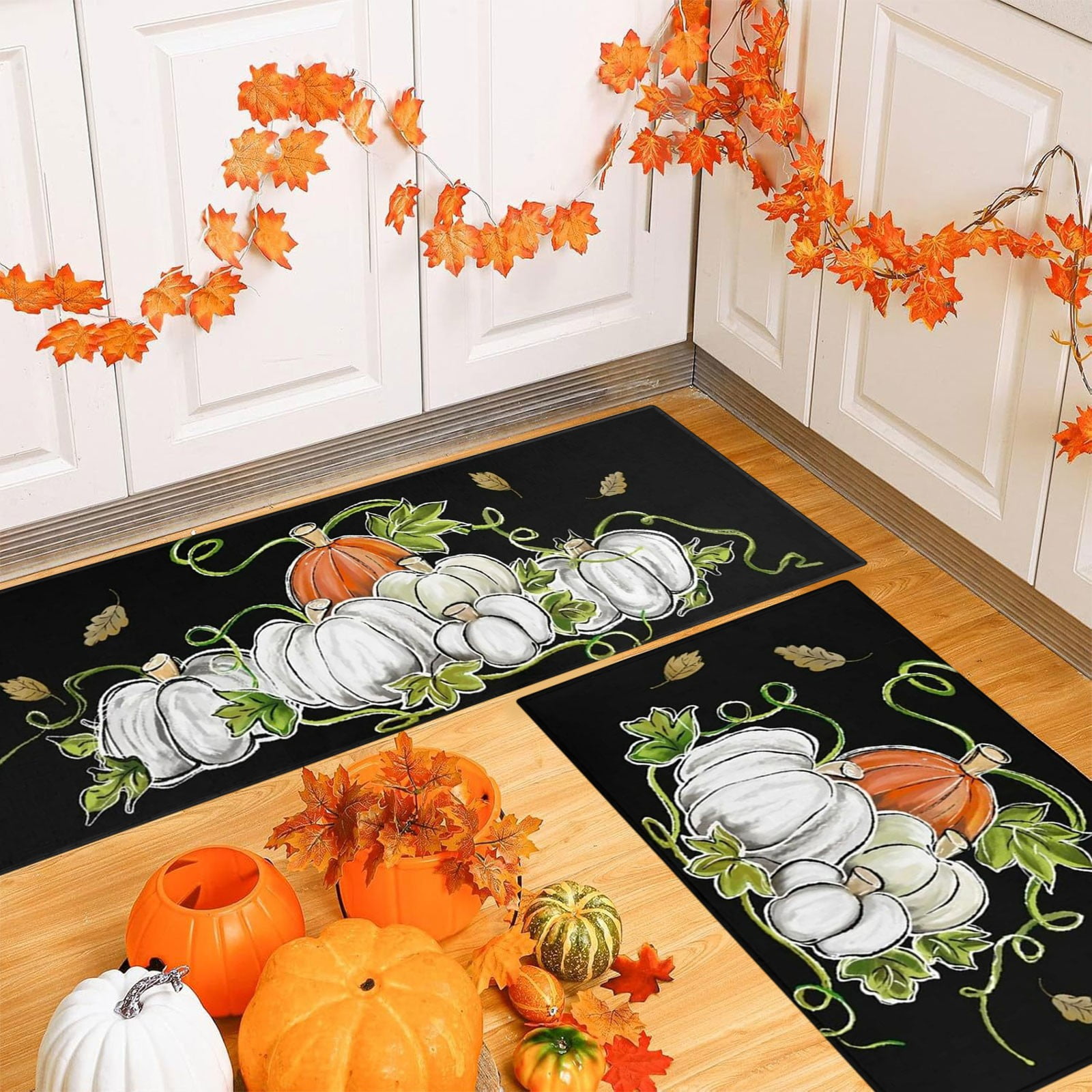 PLPPYFS Fall Thanksgiving Pumpkin Kitchen Rugs Set of 2, Fall Kitchen ...