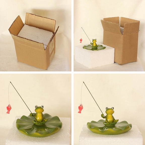 PLPPYFS Floating Fishing Frog Statue Resin Floating Fishing for Outdoor Pond Pool Decoration Green Resin Statue Creative Lotus Leaf Frog Resin Figurine for Fish Tank Ornament