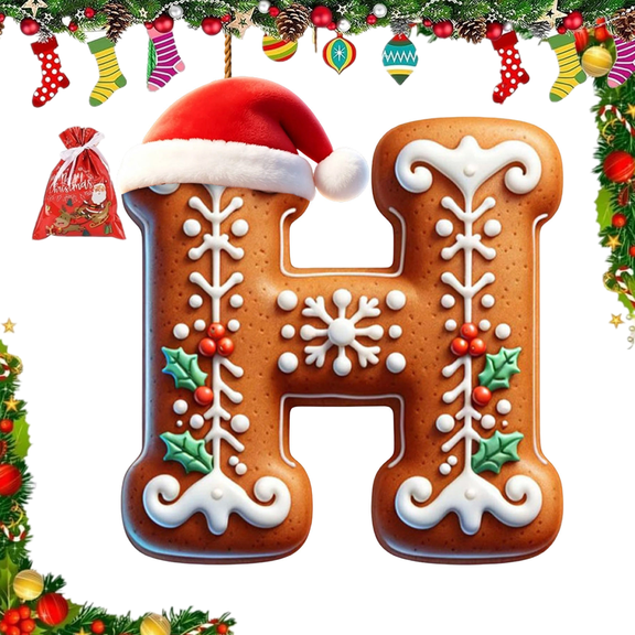PLPPYFS Gingerbread Christmas Ornaments, Personalized Letter Ornaments for Christmas Tree, Initial Ornament, Letter Ornament for DIY Hanging Xmas Decor, Gift for Family Friends