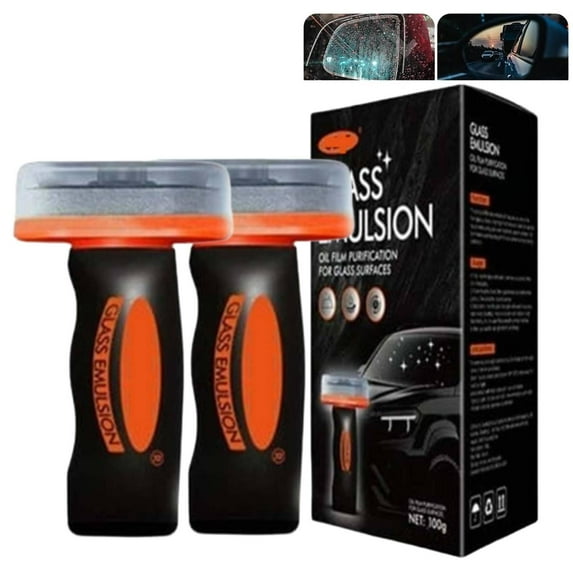 PLPPYFS Glass Oil Film Remover for Car, 100ml Roll-On Glass Compound with Cleaning Board, Removes Oil Film & Smudges, Improve Windshield Clarity and Visibility for Safe Driving