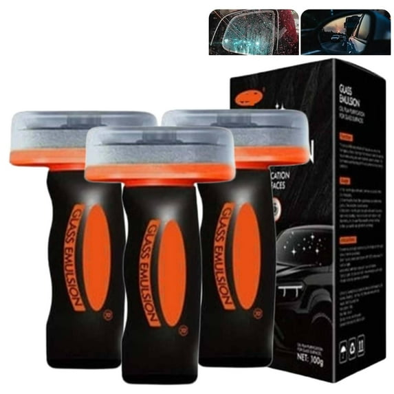 PLPPYFS Glass Oil Film Remover for Car, 100ml Roll-On Glass Compound with Cleaning Board, Removes Oil Film & Smudges, Improve Windshield Clarity and Visibility for Safe Driving