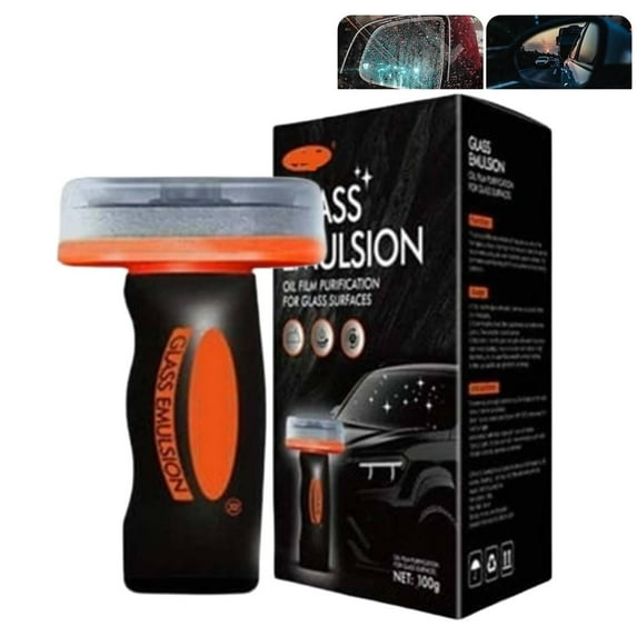 PLPPYFS Glass Oil Film Remover for Car, 100ml Roll-On Glass Compound with Cleaning Board, Removes Oil Film & Smudges, Improve Windshield Clarity and Visibility for Safe Driving