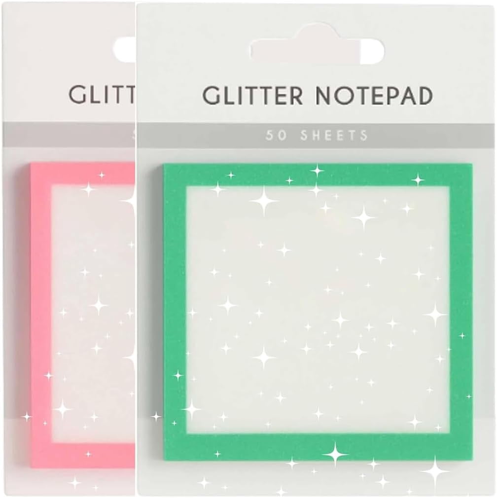 PLPPYFS Glitter Transparent Sticky Notes, Sparkle Memo Stationery, Cute ...