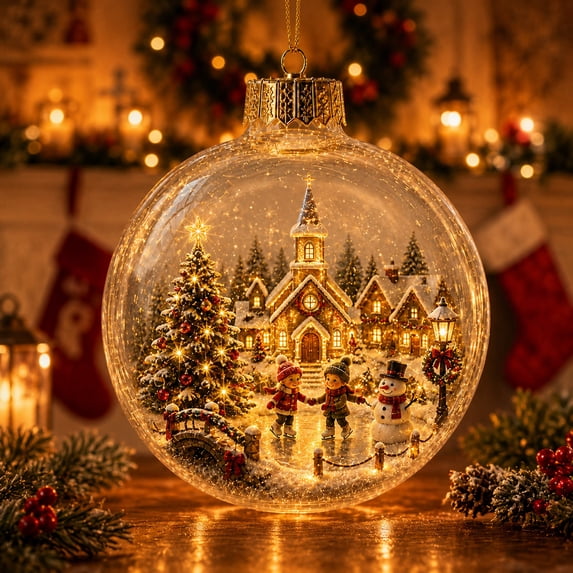 PLPPYFS Glowing Christmas Diorama Ornament, Light‑Up Mini Holiday Scene 3.54In, Christmas Hanging Diorama Ornament with Warm LED Light, Festive Keepsake for Tree, Mantel & Christmas Party Decor