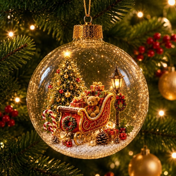 PLPPYFS Glowing Christmas Diorama Ornament, Light‑Up Mini Holiday Scene 3.54In, Christmas Hanging Diorama Ornament with Warm LED Light, Festive Keepsake for Tree, Mantel & Christmas Party Decor