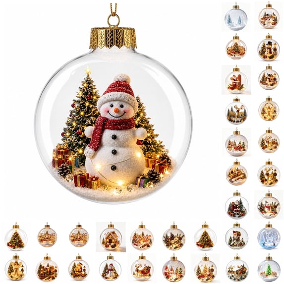 PLPPYFS Glowing Christmas Story Ornament, Light-Up Mini Holiday Scene with Warm LED Light, 3D Miniature Scene Clear PVC Globe Hanging Decor, Festive Keepsake Gift for Home Christmas Party Decorations