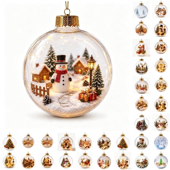 PLPPYFS Glowing Christmas Story Ornament, Light-Up Mini Holiday Scene with Warm LED Light, 3D Miniature Scene Clear PVC Globe Hanging Decor, Festive Keepsake Gift for Home Christmas Party Decorations