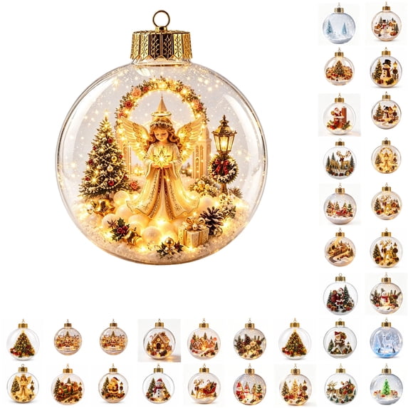 PLPPYFS Glowing Christmas Story Ornament, Light-Up Mini Holiday Scene with Warm LED Light, 3D Miniature Scene Clear PVC Globe Hanging Decor, Festive Keepsake Gift for Home Christmas Party Decorations