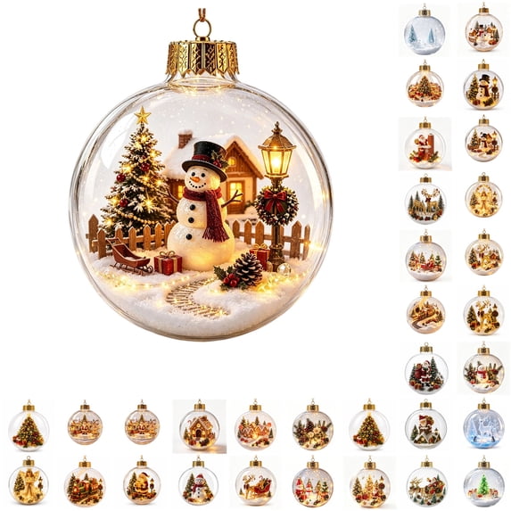 PLPPYFS Glowing Christmas Story Ornament, Mini Holiday Scene 3.15In | Light-Up Christmas Balls with Warm LED Light, Glowing Christmas Ornament for Tree Mantel, Holiday Decoration & Gifting Use