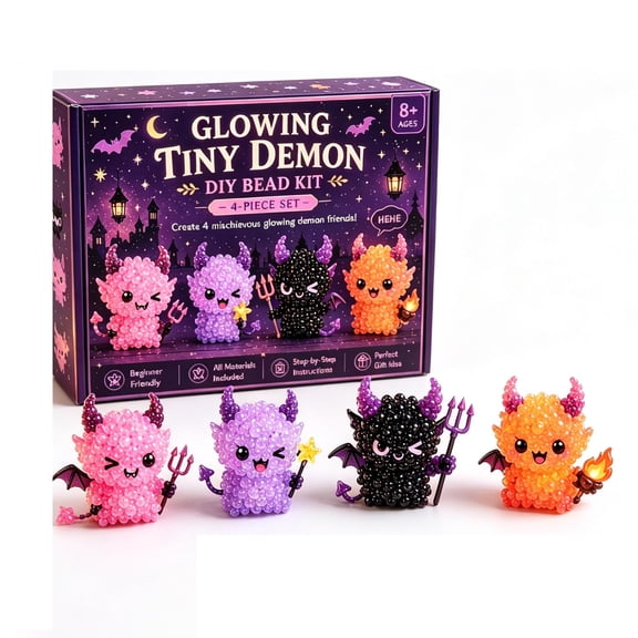 PLPPYFS Halloween 3D Beaded Tiny Demon DIY Kit, Cute Tiny Demon Bead Craft Set, Beginner Friendly Halloween Beading Set with Beads Wire Needle Instruction, Handmade Tiny Demon Making Kit