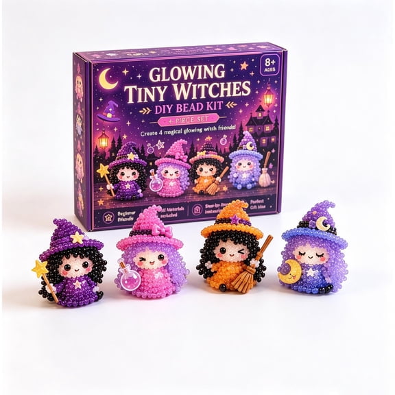 PLPPYFS Halloween 3D Beaded Tiny Witches DIY Kit, Cute Tiny Witches Bead Craft Set, Beginner Friendly Halloween Beading Set with Beads Wire Needle Instruction, Handmade Tiny Witches Making Kit