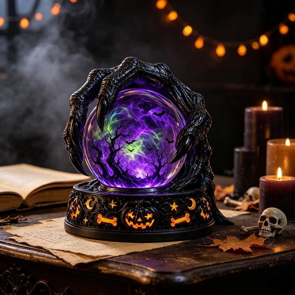 PLPPYFS Halloween Crystal Ball, Halloween Crystal Ball Witch Crystal Ball, Festive Table Decorations 7inch for Home Apartment Office Dorm Bookshelf Living Room Bedroom Study Mantel