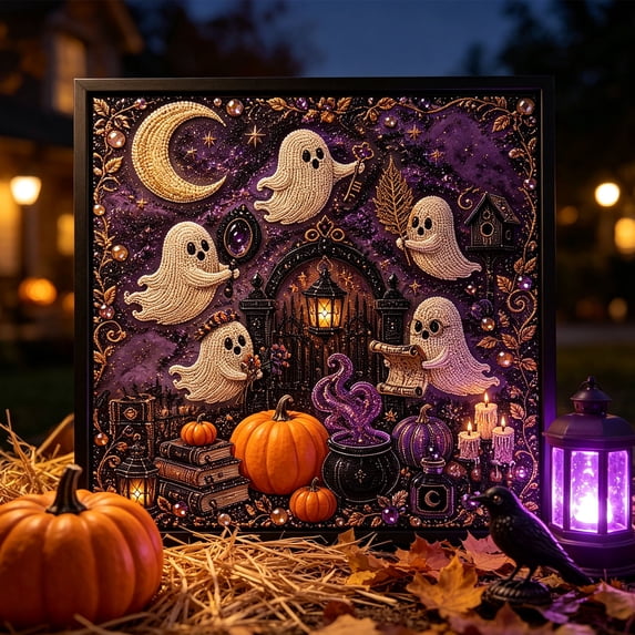 PLPPYFS Halloween Ghost Pearl Art DIY Kit, Spooky Cute 3D Diamond Artwork Crafts for Adults, DIY Halloween Fall Home Decor Wall Art, Beginner DIY Seasonal Party Gift