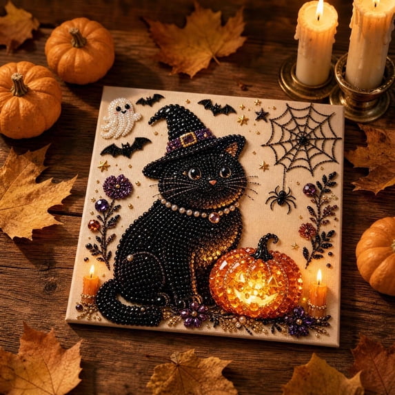 PLPPYFS Halloween Ghost Pearl Art DIY Kit, Spooky Cute 3D Diamond Mosaic Crafts for Adults, Cute Ghost Pumpkin Canvas Art, Create a Sparkling Spooky - Cute Masterpiece for Your Home