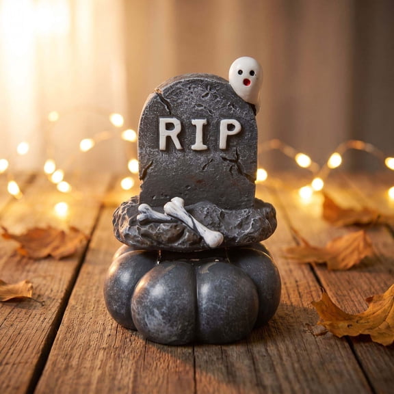PLPPYFS Halloween Rotatable Resin Tabletop Figurine, Cute Spooky Ghost Pumpkin Skull Tombstone Mini Statue with Pumpkin Base for Shelf Mantel Tiered Tray Halloween Party Home Decor Gift