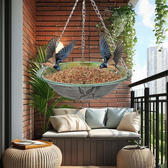 PLPPYFS Hanging Bird Bath, Garden BirdBath Tray Wildlife Feeder Plate, Outdoor Metal Birdbath with Shallow Feeder Bowl for Wild Birds, Garden, Patio, Deck & Yar Outdoors Garden Patio Decoration